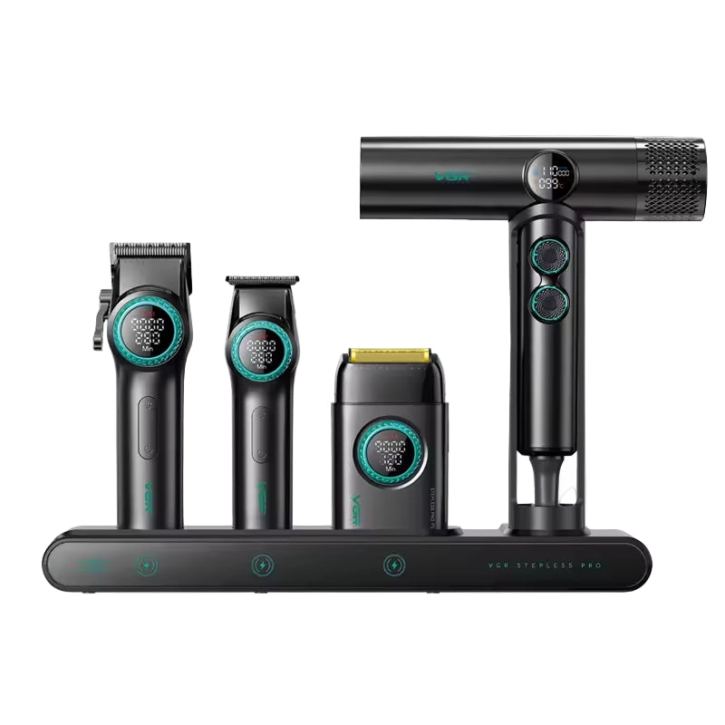 VGR 4-in-1 Pro Barber Set – Clipper, Trimmer, Dryer 💨 9000RPM Grooming Kit