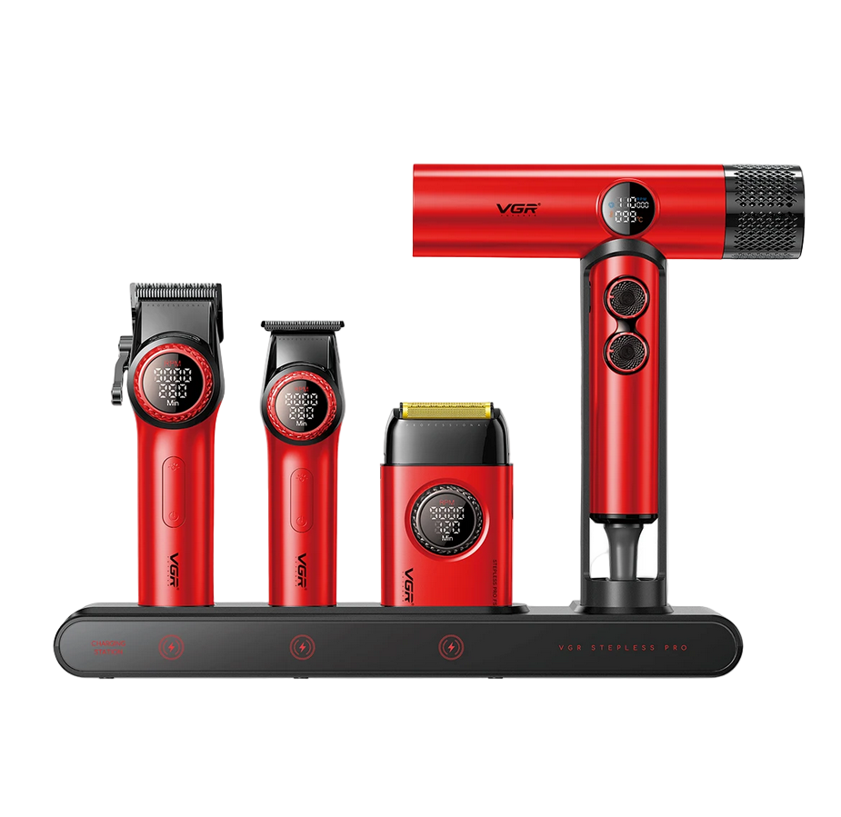 VGR 4-in-1 Pro Barber Set – Clipper, Trimmer, Dryer 💨 9000RPM Grooming Kit