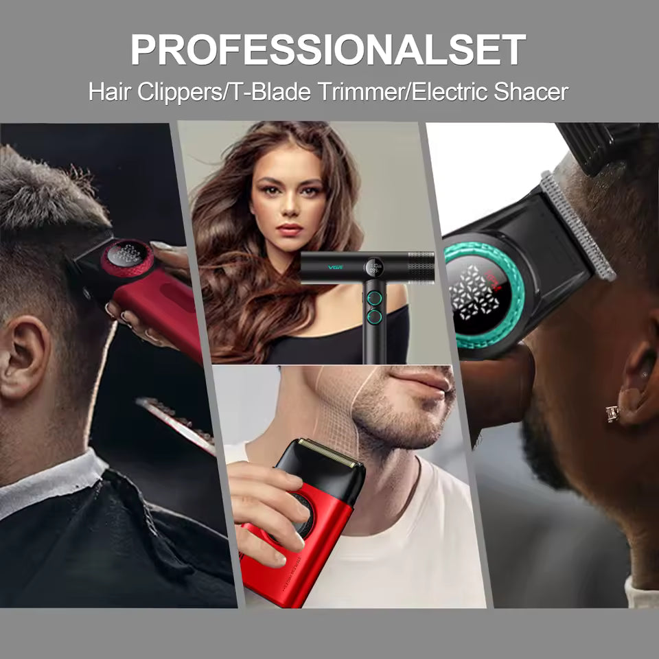VGR 4-in-1 Pro Barber Set – Clipper, Trimmer, Dryer 💨 9000RPM Grooming Kit