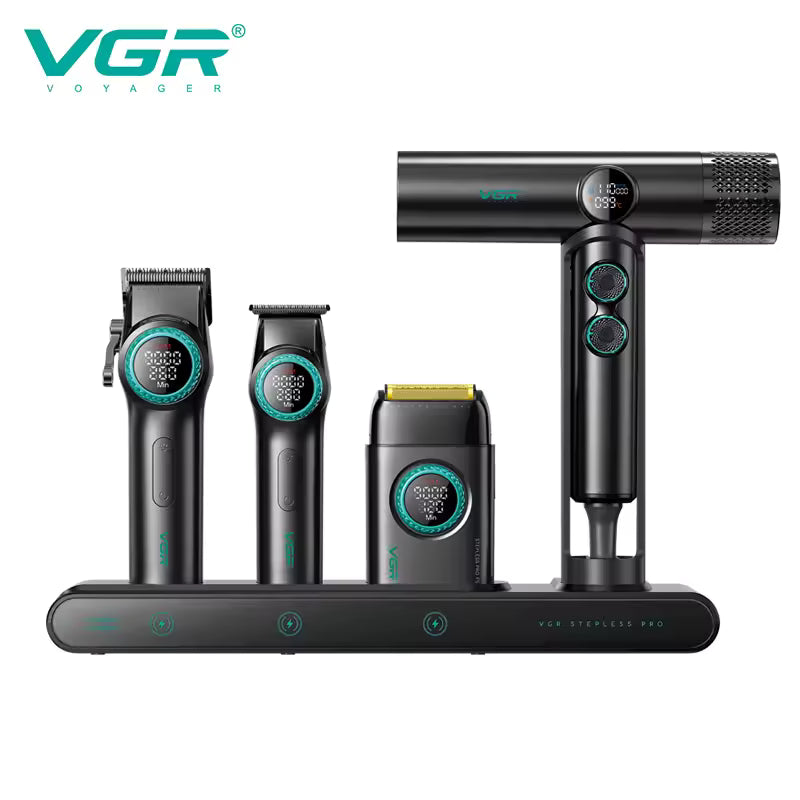 VGR 4-in-1 Pro Barber Set – Clipper, Trimmer, Dryer 💨 9000RPM Grooming Kit