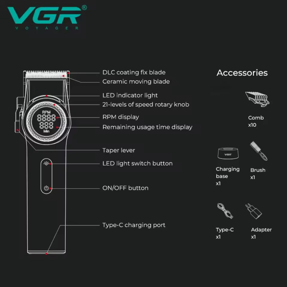 VGR 001 Pro Hair Clippers ✂️ Cordless for Men – Barber Tool, Rechargeable