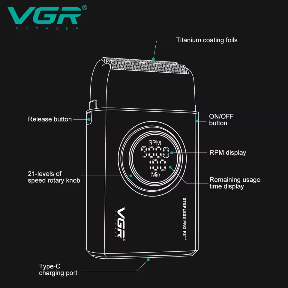 VGR V-378 ✂️ Beard & Hair Shaver – 9000RPM, LED Display, USB Rechargeable 🔋