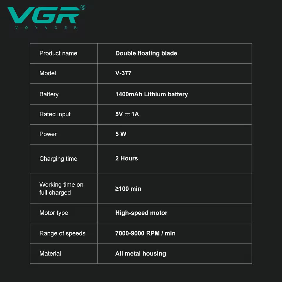 VGR V-378 ✂️ Beard & Hair Shaver – 9000RPM, LED Display, USB Rechargeable 🔋
