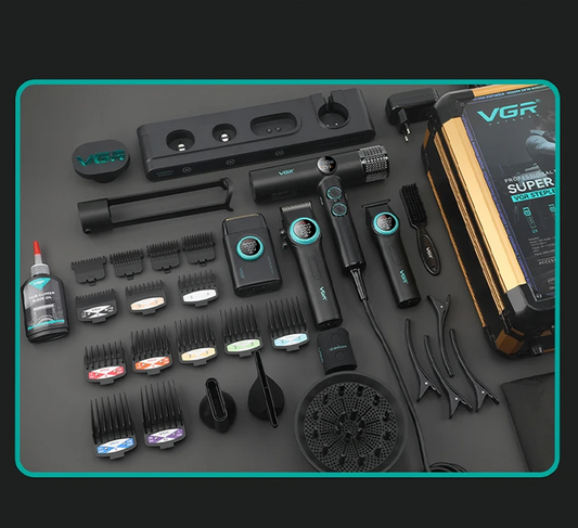 VGR 4-in-1 Pro Barber Set – Clipper, Trimmer, Dryer 💨 9000RPM Grooming Kit